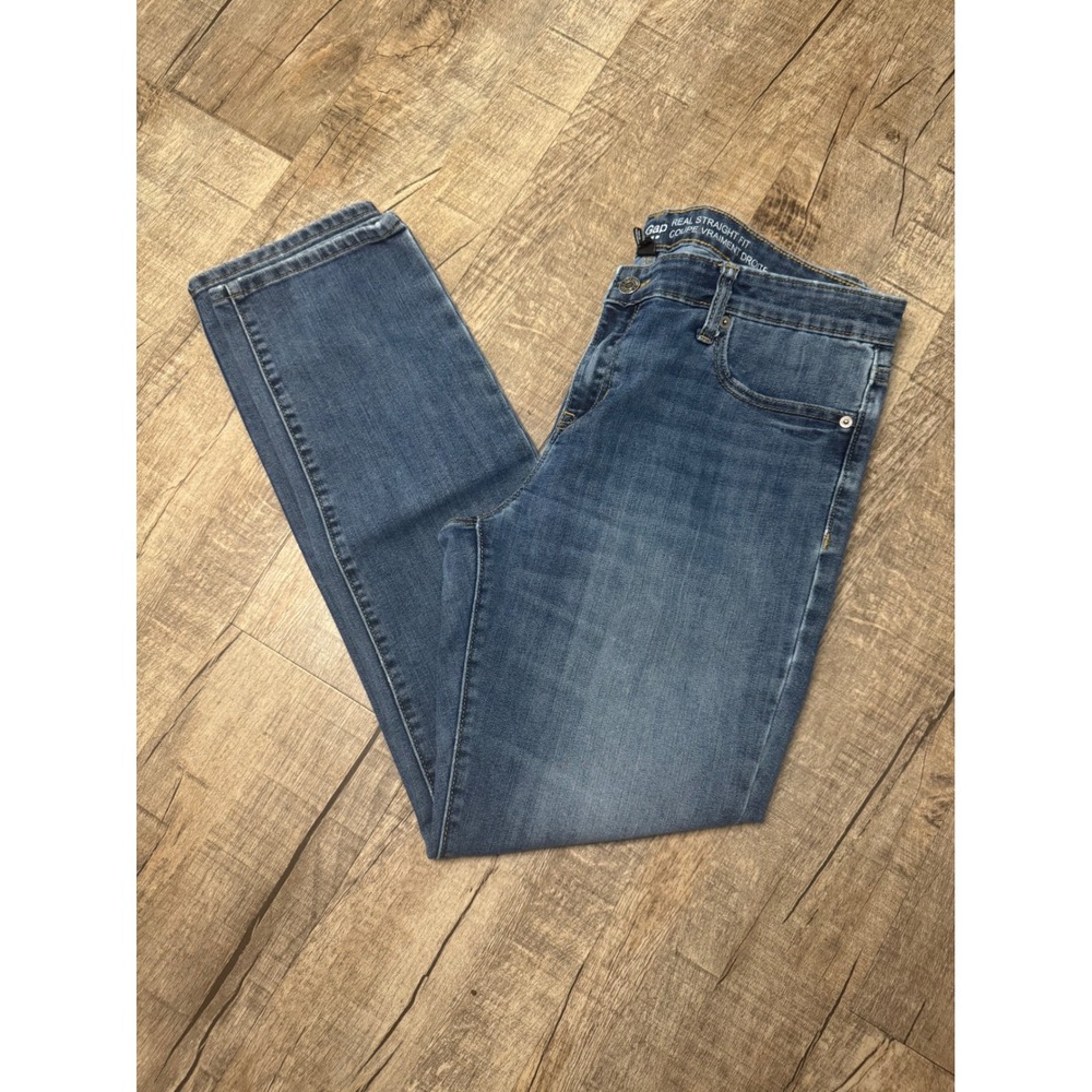 Gap Real Straight Fit Blue Denim Jeans Womens 12R Medium Wash Stretch Straight